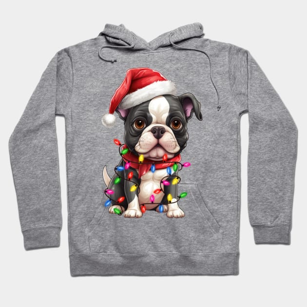 Christmas Boston Terrier Hoodie by Chromatic Fusion Studio